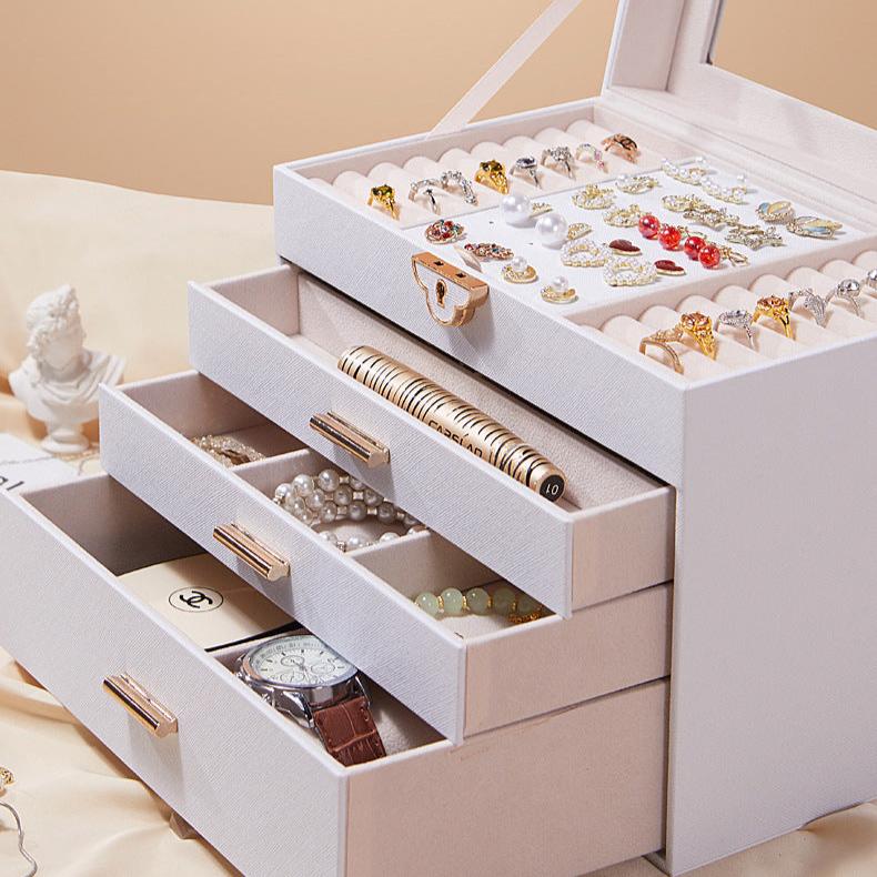 Boîte à Bijoux en Cuir PU – 4 Niveaux et 3 Tiroirs - Cléophée Paris
