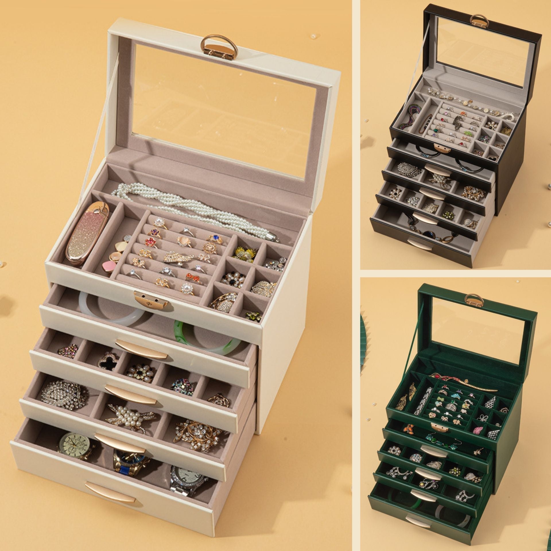 Boîte à Bijoux en Cuir PU – 5 Niveaux et 4 Tiroirs Imperméables - Cléophée Paris
