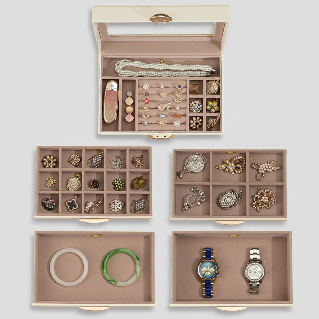 Boîte à Bijoux en Cuir PU – 5 Niveaux et 4 Tiroirs Imperméables - Cléophée Paris