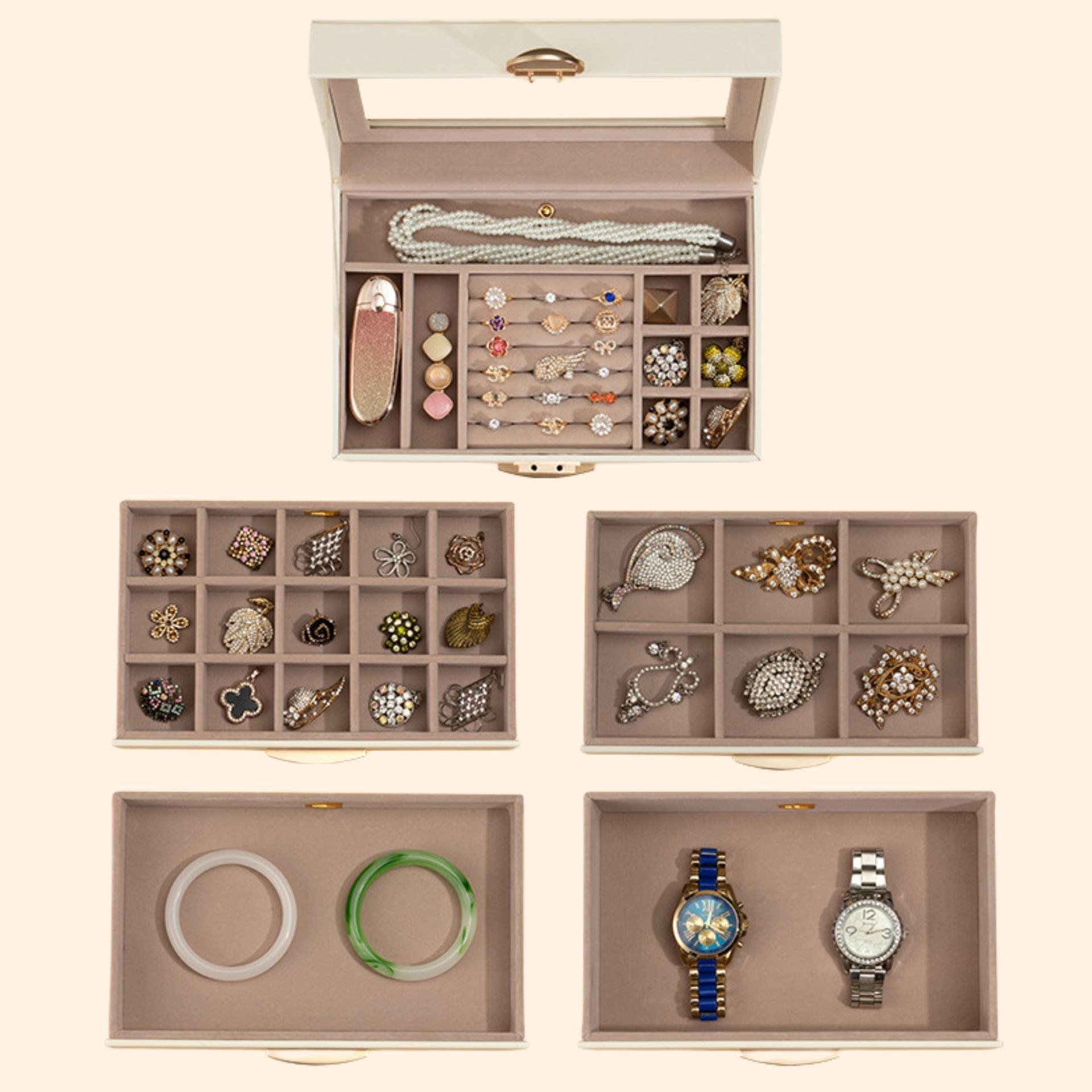 Boîte à Bijoux en Cuir PU – 5 Niveaux et 4 Tiroirs Imperméables - Cléophée Paris