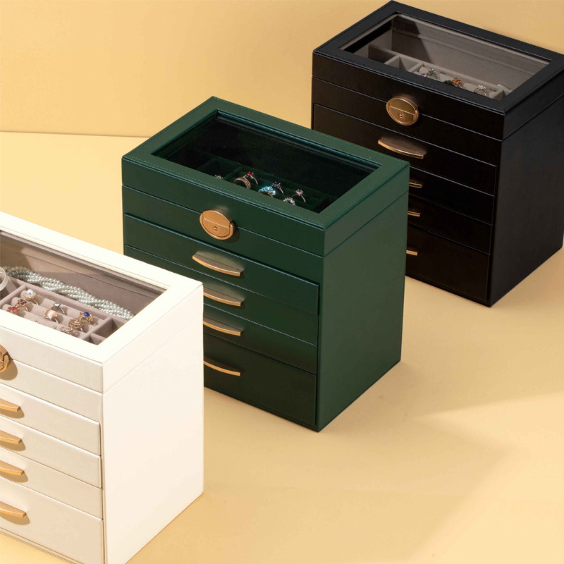 Boîte à Bijoux en Cuir PU – 5 Niveaux et 4 Tiroirs Imperméables - Cléophée Paris
