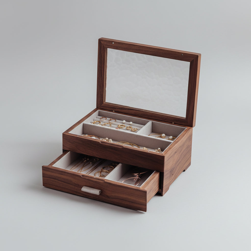 Boîte à bijoux en noyer & cerisier massif - Cléophée Paris