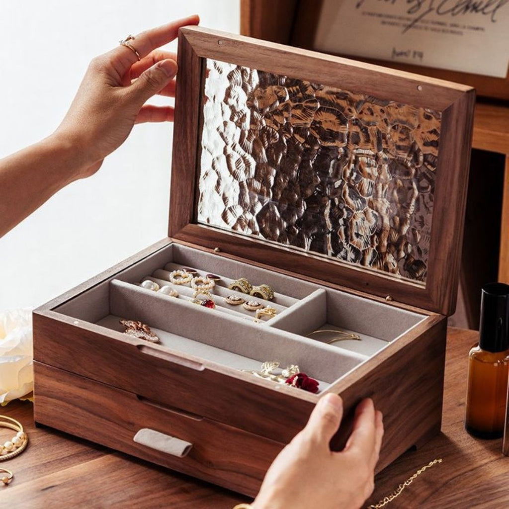 Boîte à bijoux en noyer & cerisier massif - Cléophée Paris