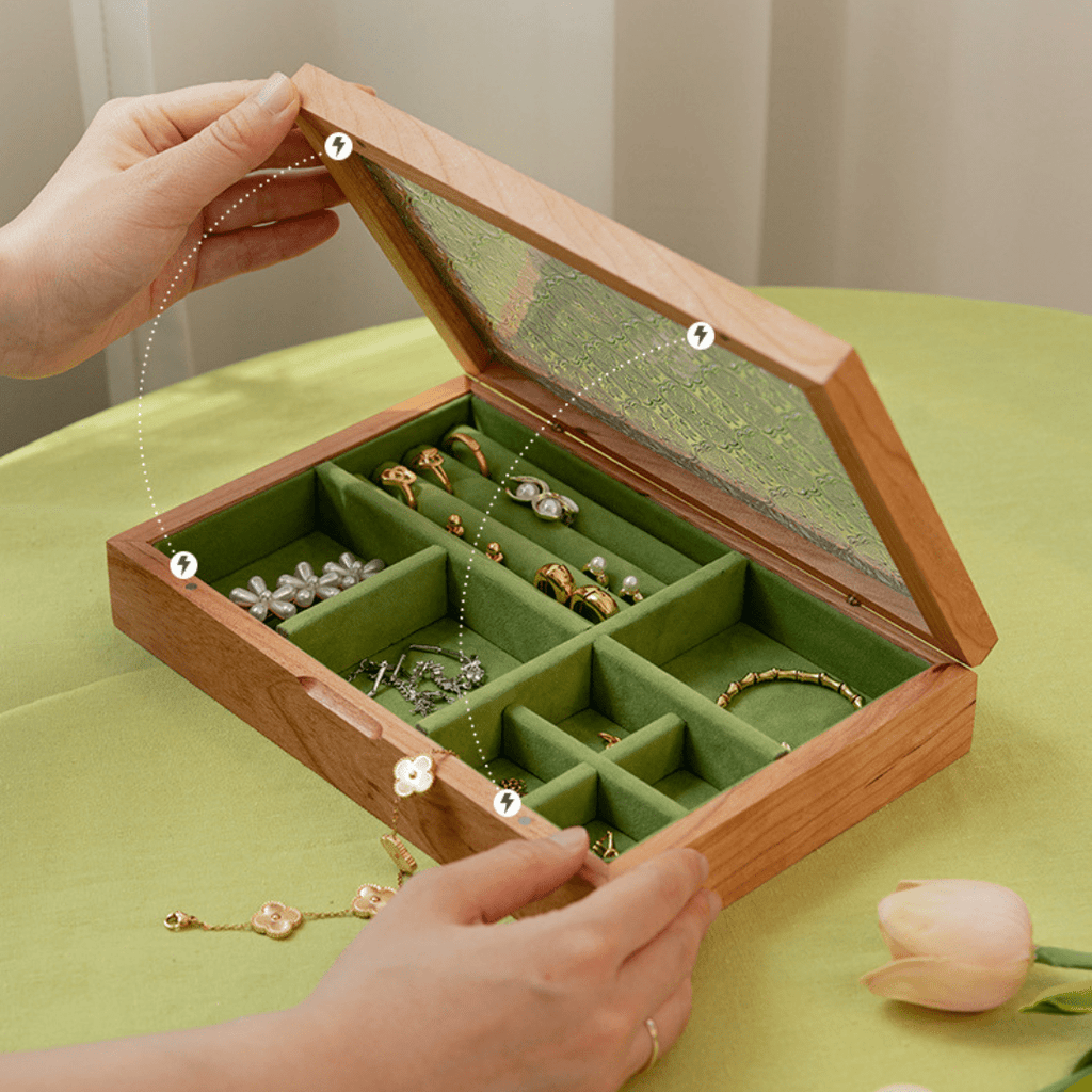 Boîte à bijoux en noyer et cerisier massif (compacte) - Cléophée Paris