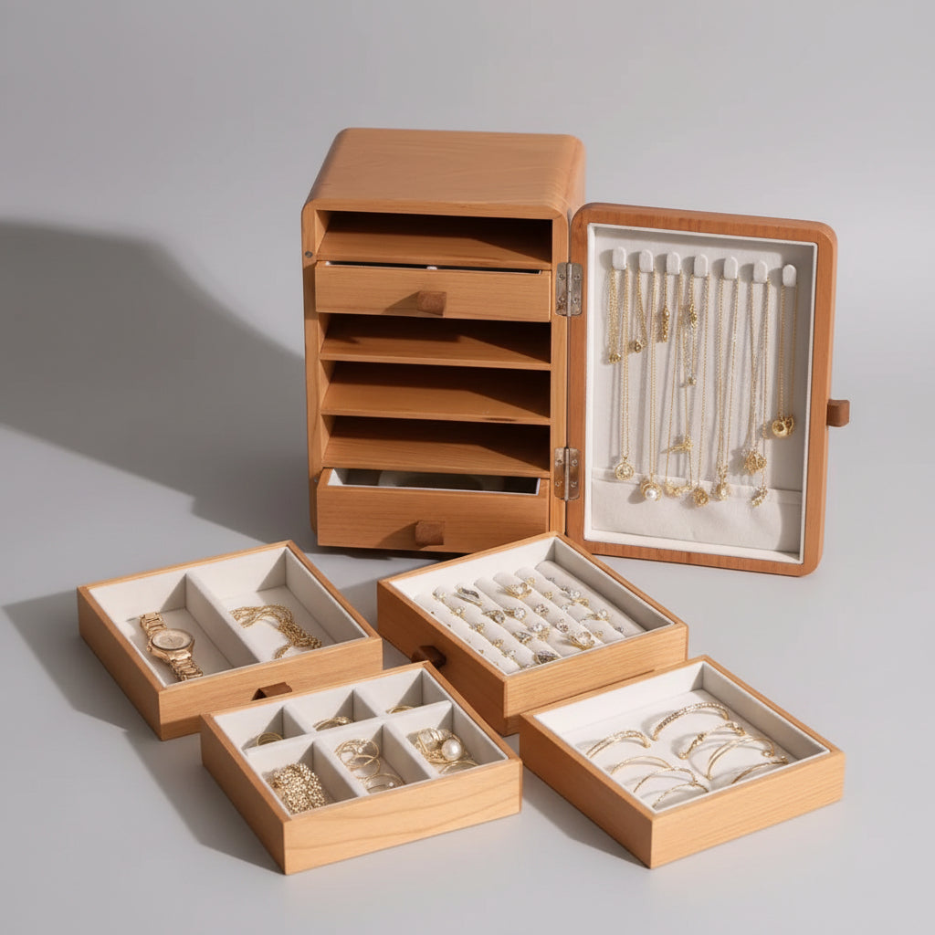 Boîte à bijoux en noyer et cerisier massif - Cléophée Paris