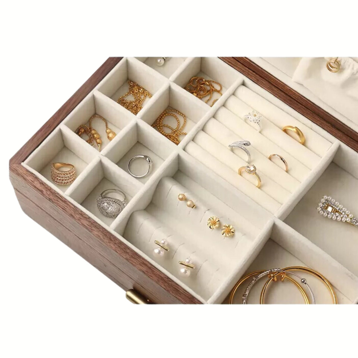 Boîte à bijoux noyer massif avec support colliers, idée cadeau femme – Cléophée Paris