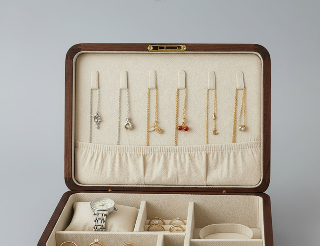 Boîte à bijoux en noyer massif – Fermeture magnétique ou serrure - Cléophée Paris