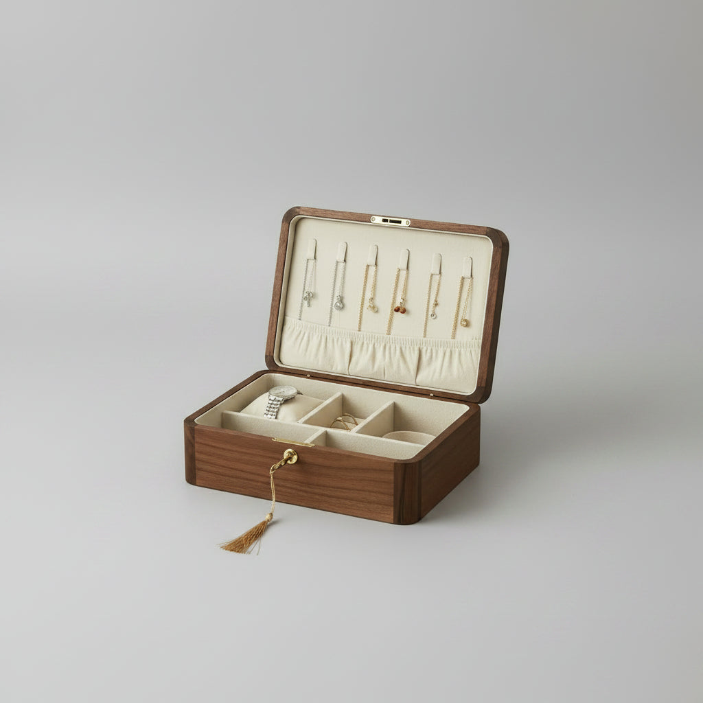 Boîte à bijoux en noyer massif – Fermeture magnétique ou serrure - Cléophée Paris