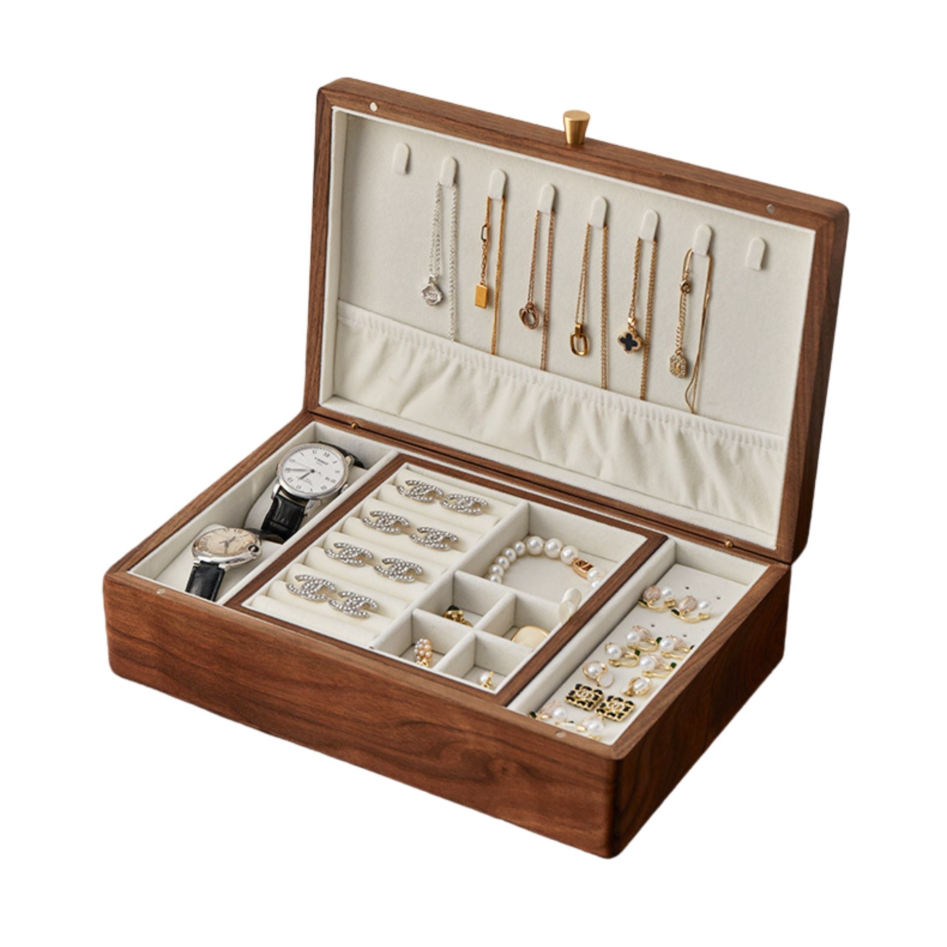 Boîte à bijoux en noyer massif – plateau amovible (Compacte) - Cléophée Paris