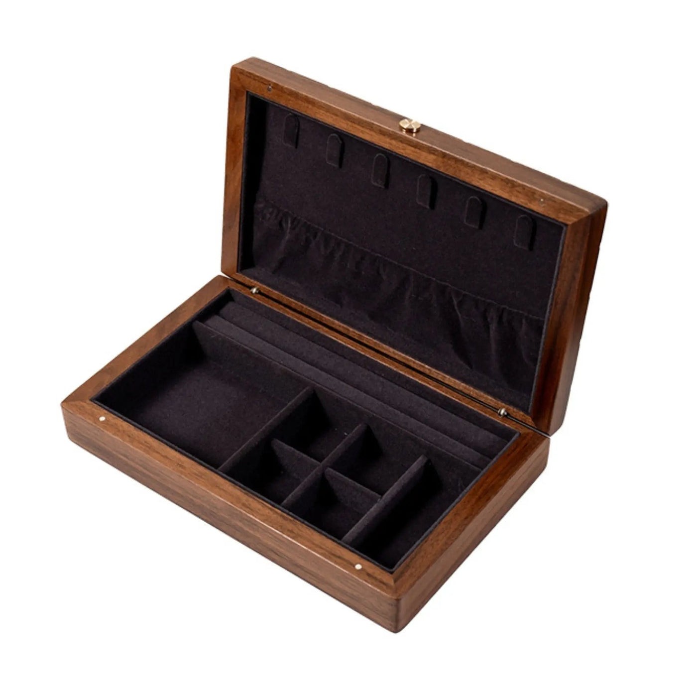 Coffret à bijoux noyer massif posé sur une coiffeuse – Cléophée Paris