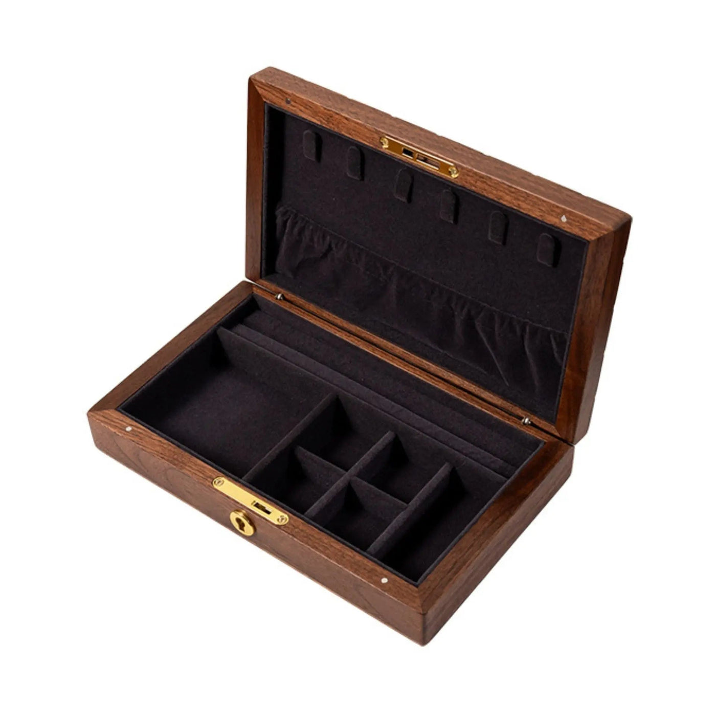 Boîte à bijoux noyer style chocolat avec colliers et bracelets rangés – Cléophée Paris