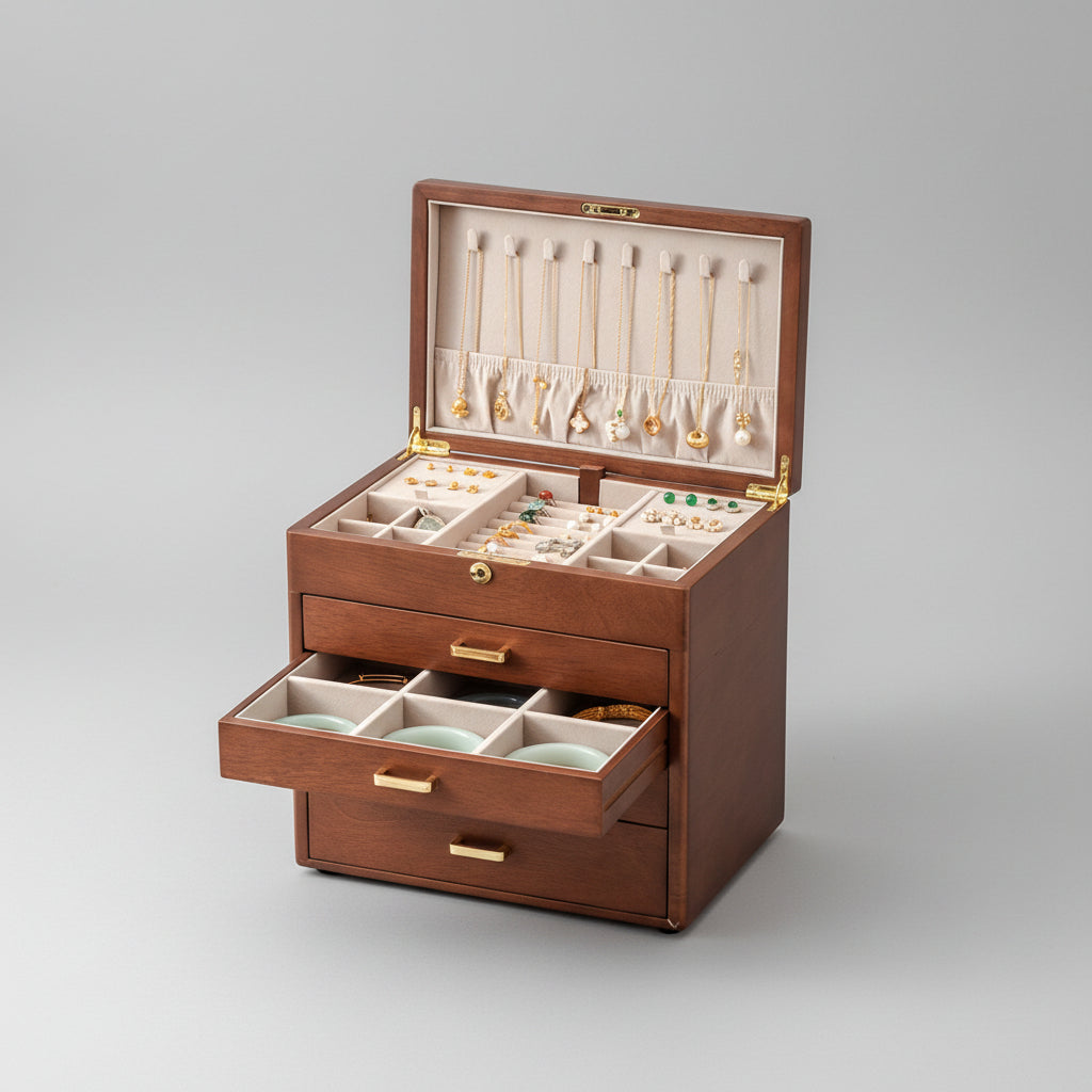 Boîte à bijoux extensible en bois de noyer – design modulable - Cléophée Paris