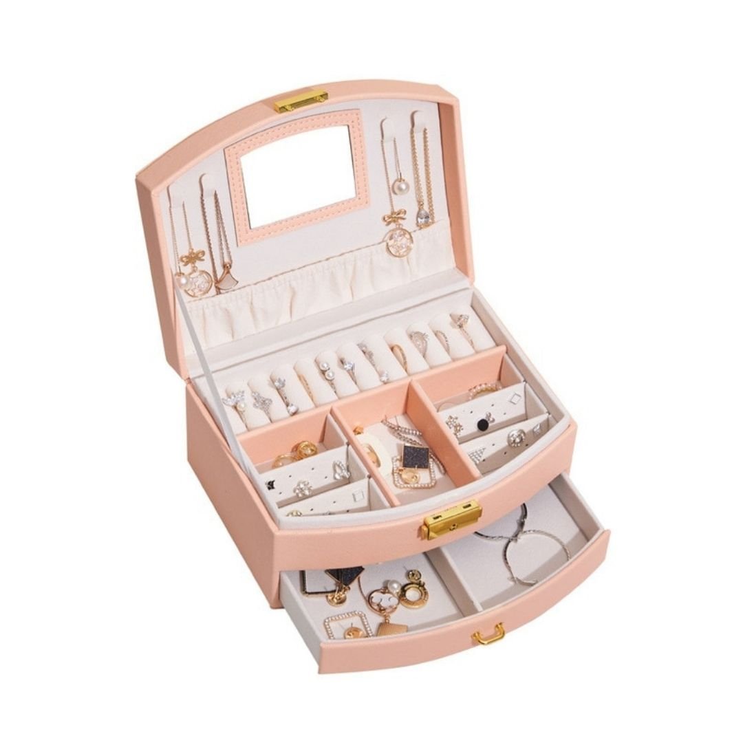 Boîte à bijoux Luvarie – 2 niveaux, tiroir & miroir verrouillable - Cléophée Paris