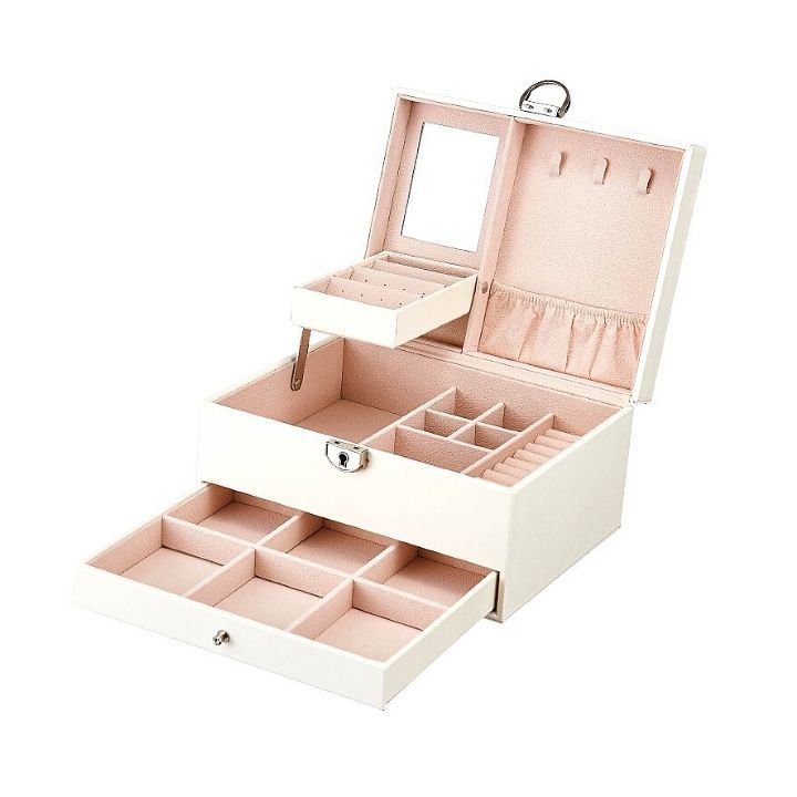Boîte à bijoux Luvarie – 2 niveaux, tiroir & miroir verrouillable - Cléophée Paris