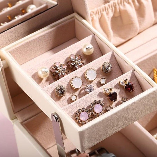 Boîte à bijoux Luvarie – 2 niveaux, tiroir & miroir verrouillable - Cléophée Paris