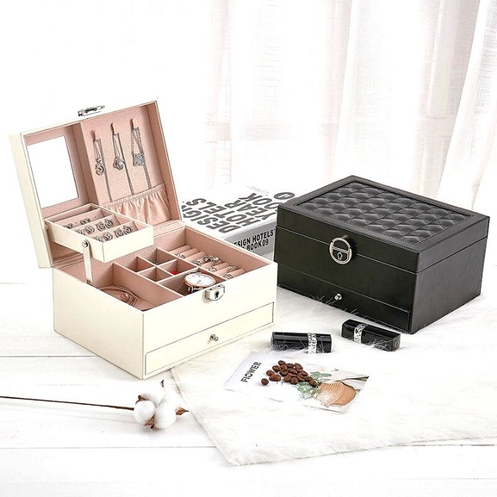 Boîte à bijoux Luvarie – 2 niveaux, tiroir & miroir verrouillable - Cléophée Paris