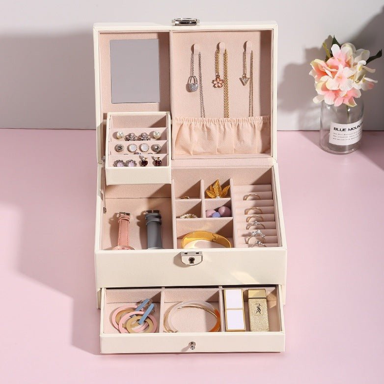 Boîte à bijoux Luvarie – 2 niveaux, tiroir & miroir verrouillable - Cléophée Paris