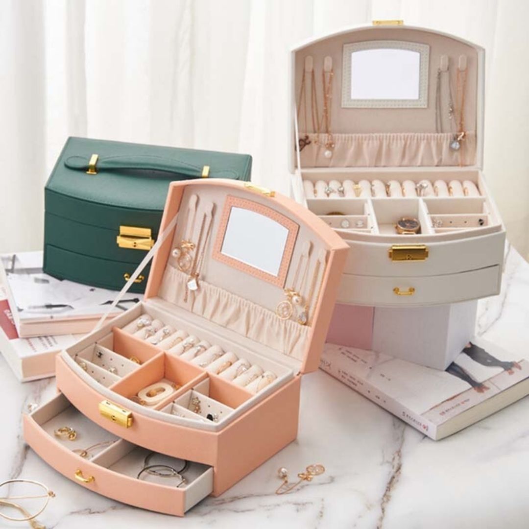Boîte à bijoux Luvarie – 2 niveaux, tiroir & miroir verrouillable - Cléophée Paris