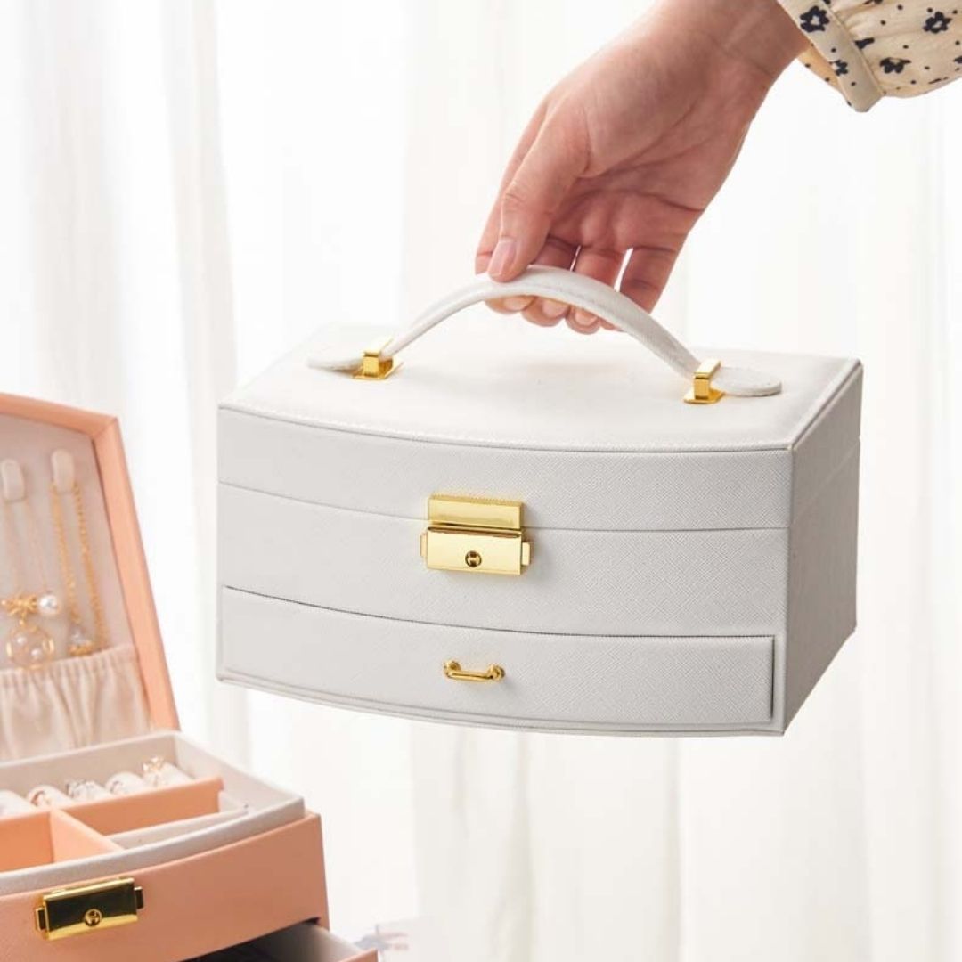 Boîte à bijoux Luvarie – 2 niveaux, tiroir & miroir verrouillable - Cléophée Paris