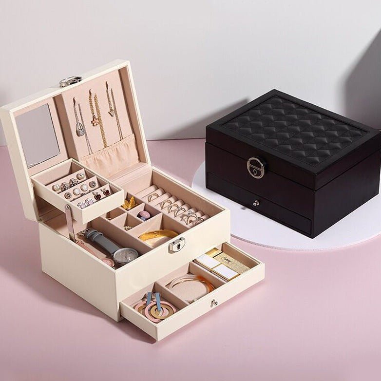 Boîte à bijoux Luvarie – 2 niveaux, tiroir & miroir verrouillable - Cléophée Paris