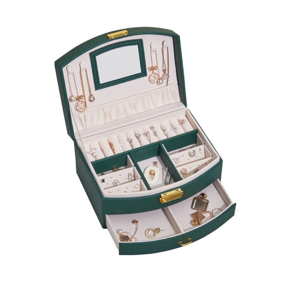 Boîte à bijoux Luvarie – 2 niveaux, tiroir & miroir verrouillable - Cléophée Paris