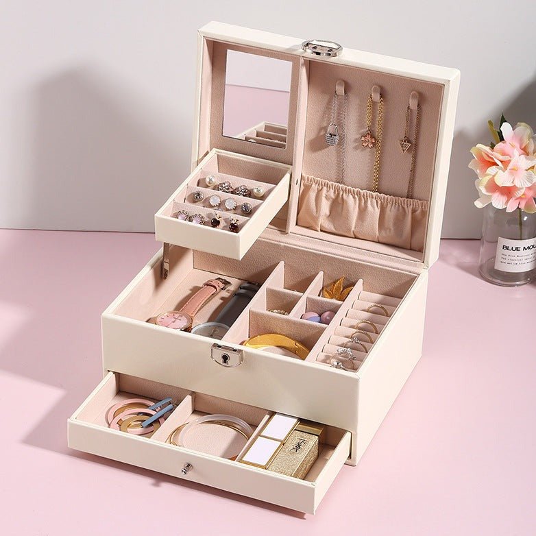 Boîte à bijoux Luvarie – 2 niveaux, tiroir & miroir verrouillable - Cléophée Paris