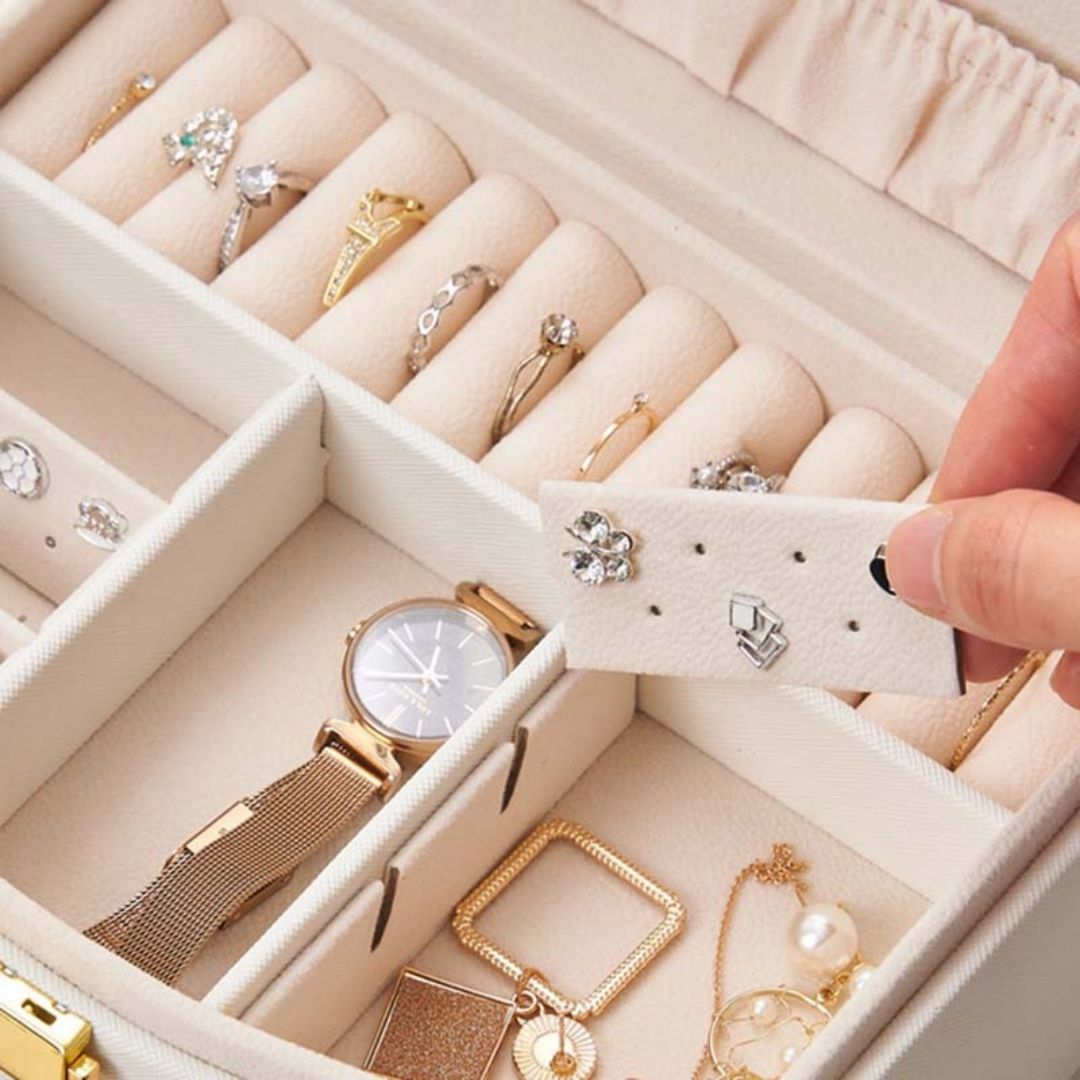 Boîte à bijoux Luvarie – 2 niveaux, tiroir & miroir verrouillable - Cléophée Paris