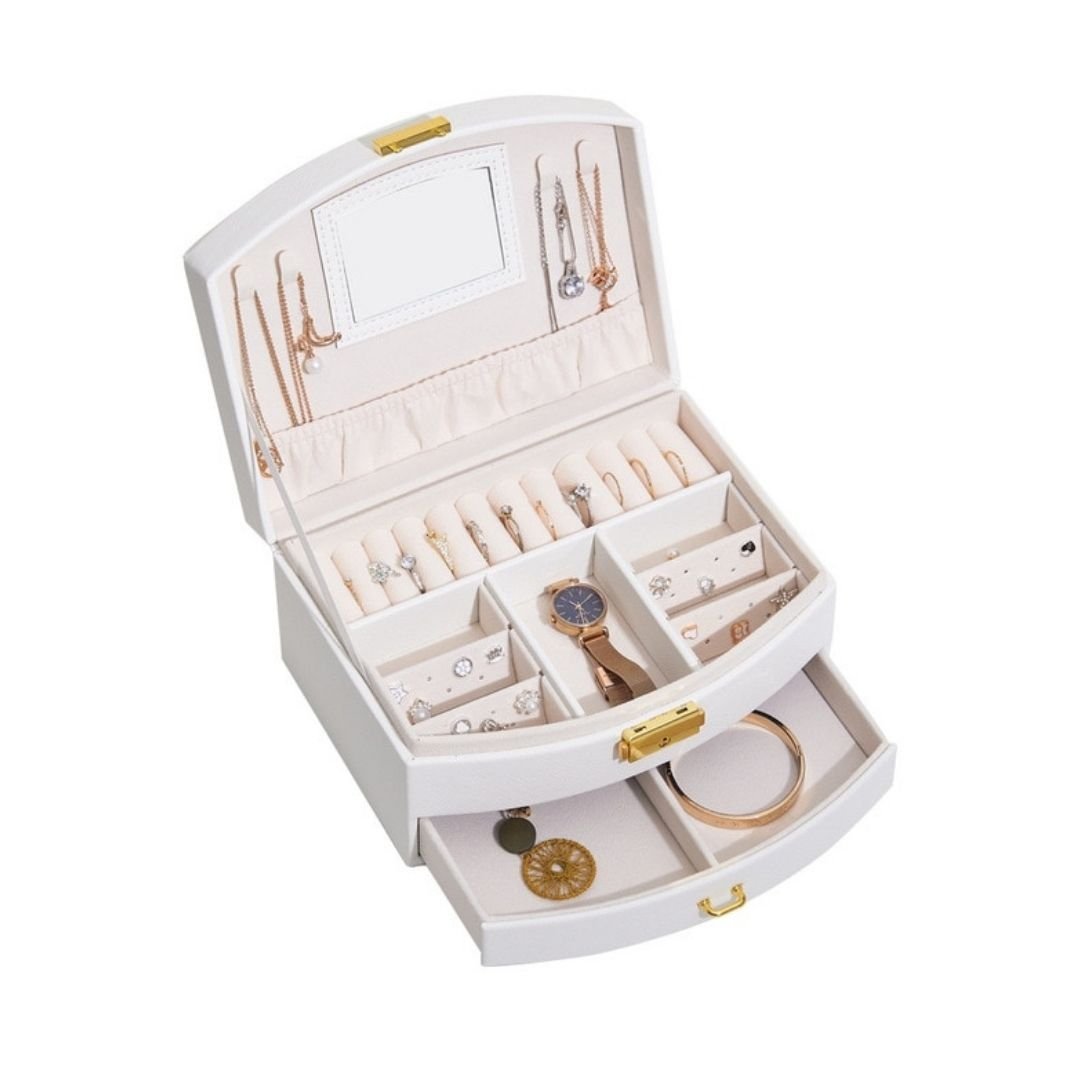 Boîte à bijoux Luvarie – 2 niveaux, tiroir & miroir verrouillable - Cléophée Paris