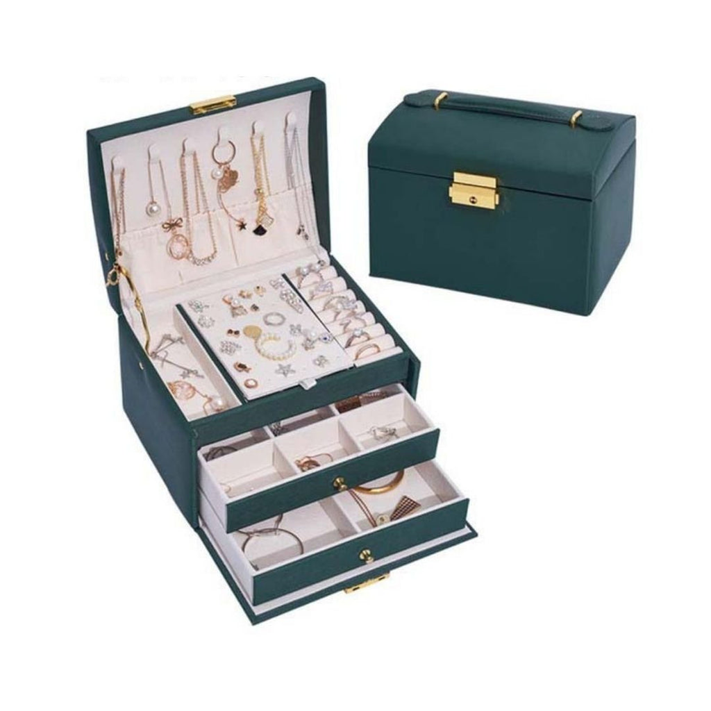 Boîte à bijoux Luvarie en cuir – 3 niveaux avec miroir & verrou - Cléophée Paris