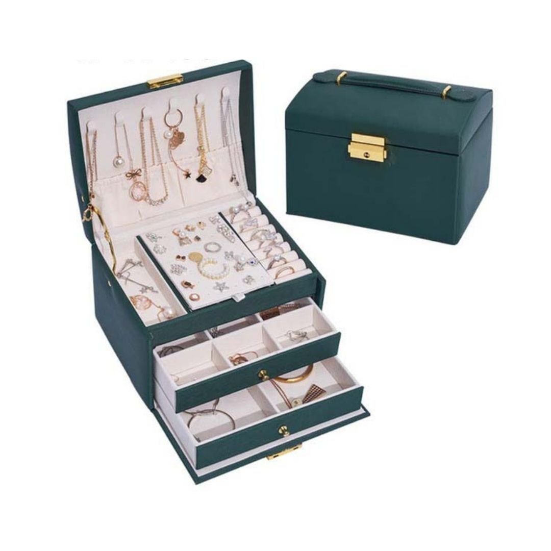 Boîte à bijoux Luvarie en cuir – 3 niveaux avec miroir & verrou - Cléophée Paris