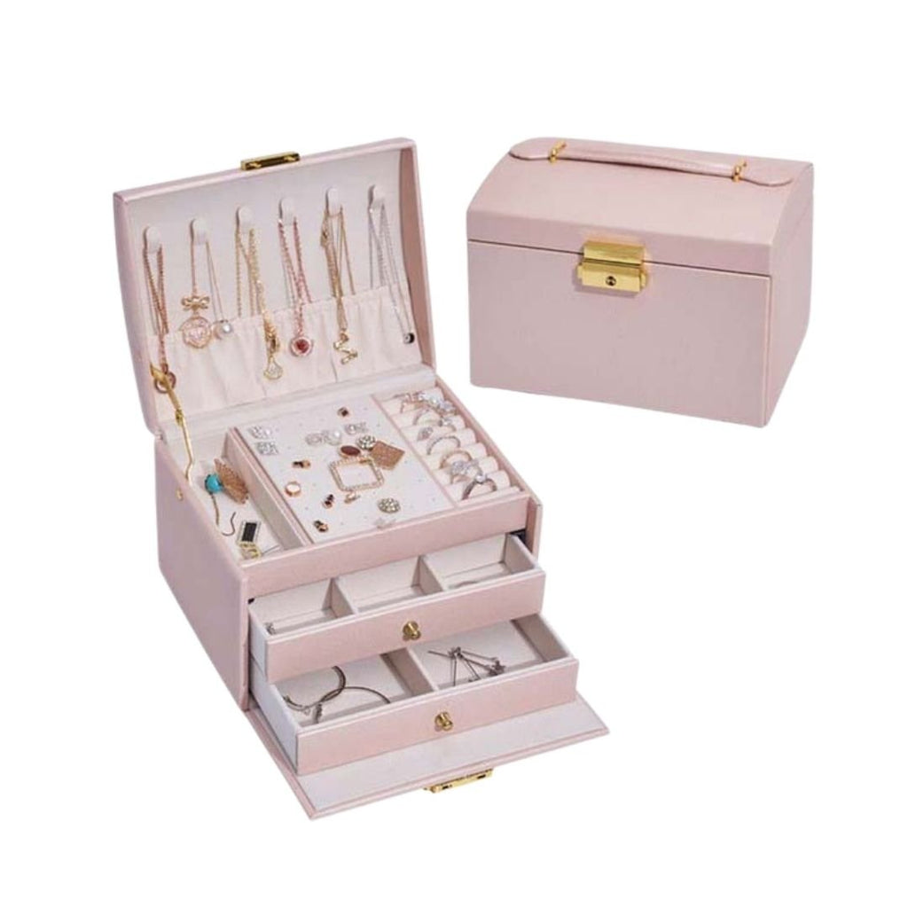 Boîte à bijoux Luvarie en cuir – 3 niveaux avec miroir & verrou - Cléophée Paris