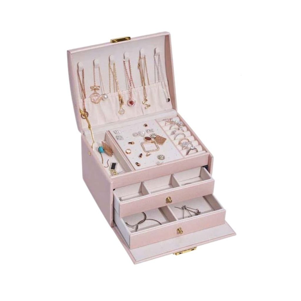 Boîte à bijoux Luvarie en cuir – 3 niveaux avec miroir & verrou - Cléophée Paris