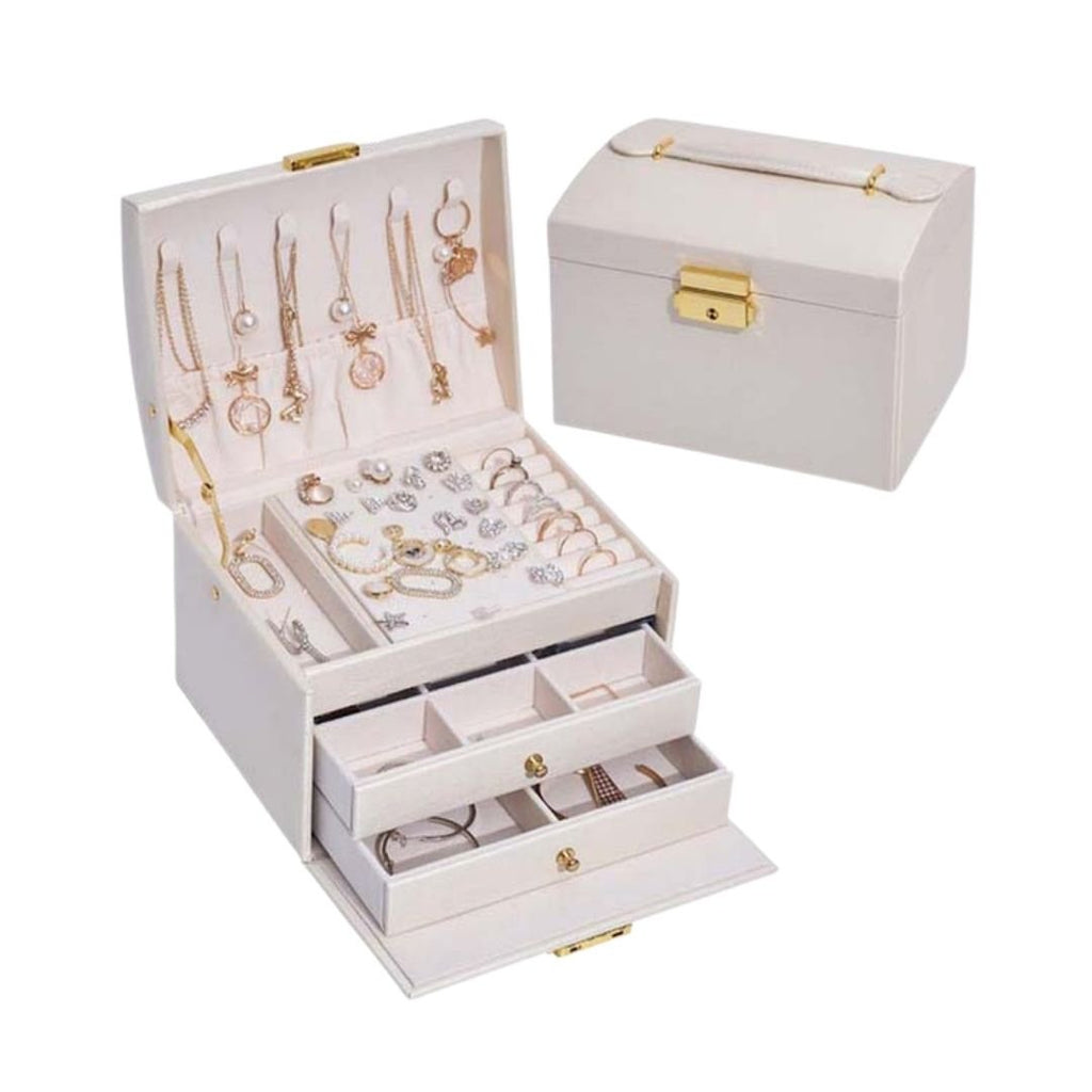 Boîte à bijoux Luvarie en cuir – 3 niveaux avec miroir & verrou - Cléophée Paris