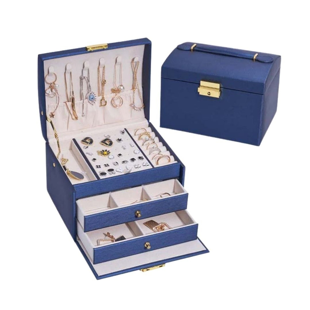 Boîte à bijoux Luvarie en cuir – 3 niveaux avec miroir & verrou - Cléophée Paris