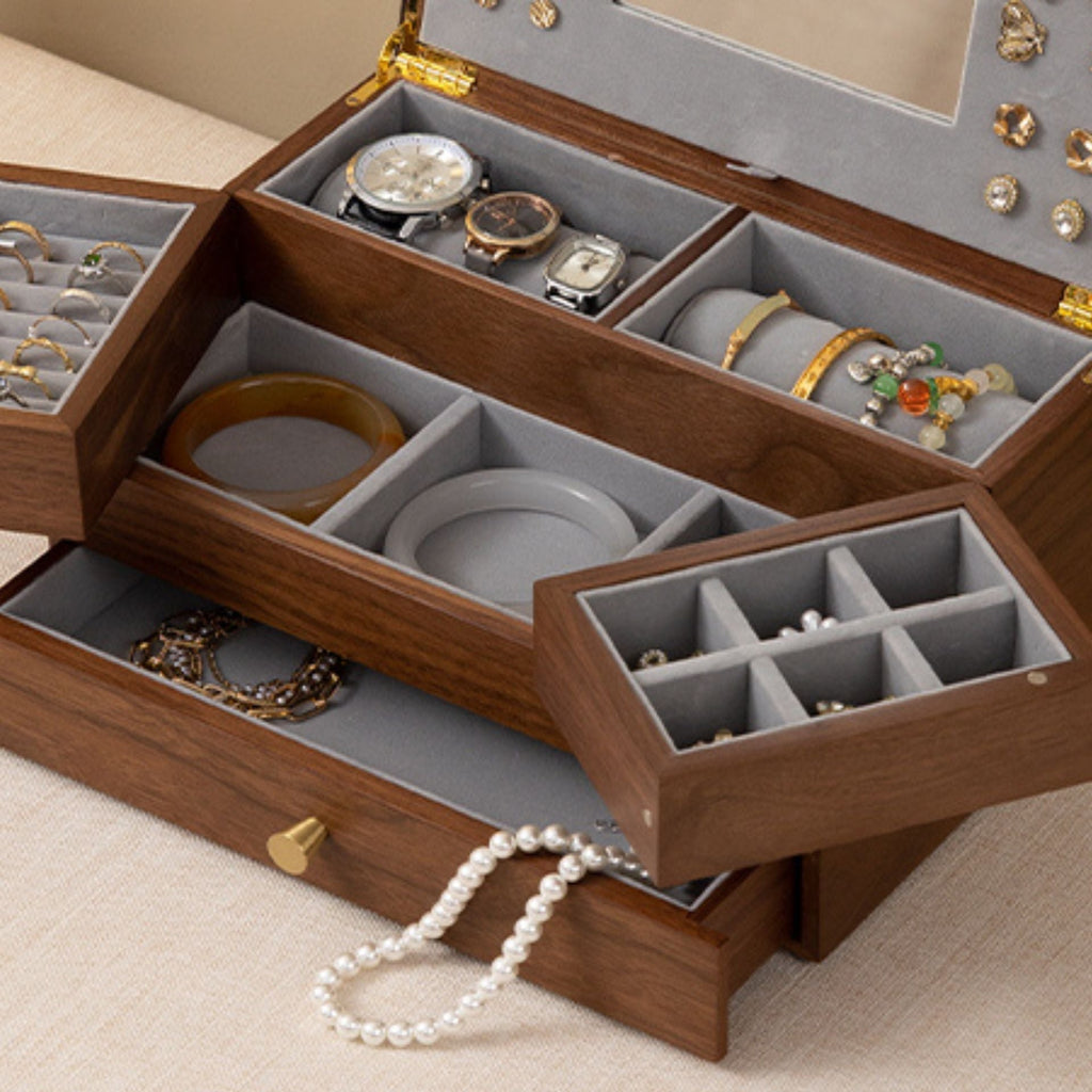 Boîte à bijoux noyer – Miroir & tiroir magnétique - Cléophée Paris