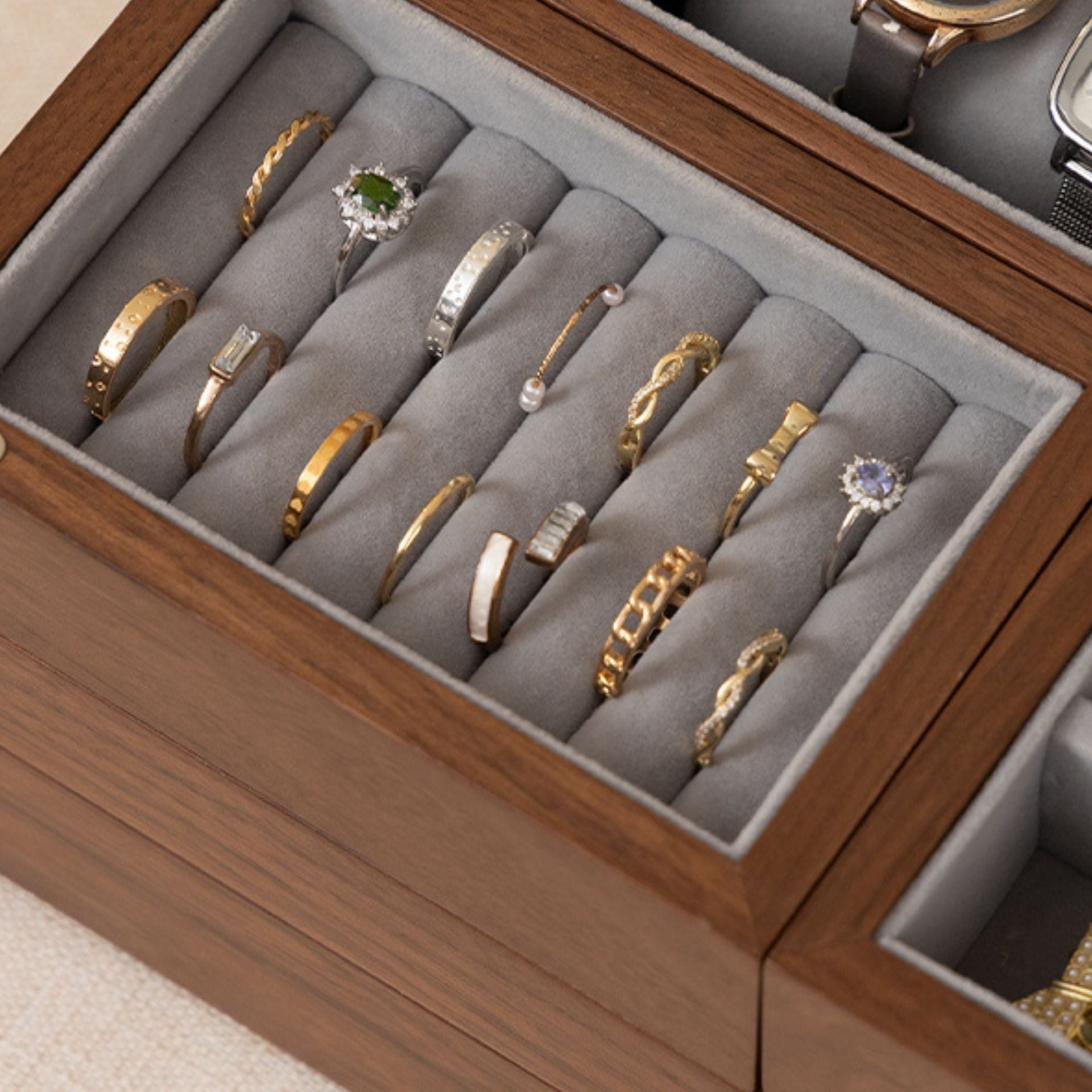 Boîte à bijoux noyer – Miroir & tiroir magnétique - Cléophée Paris