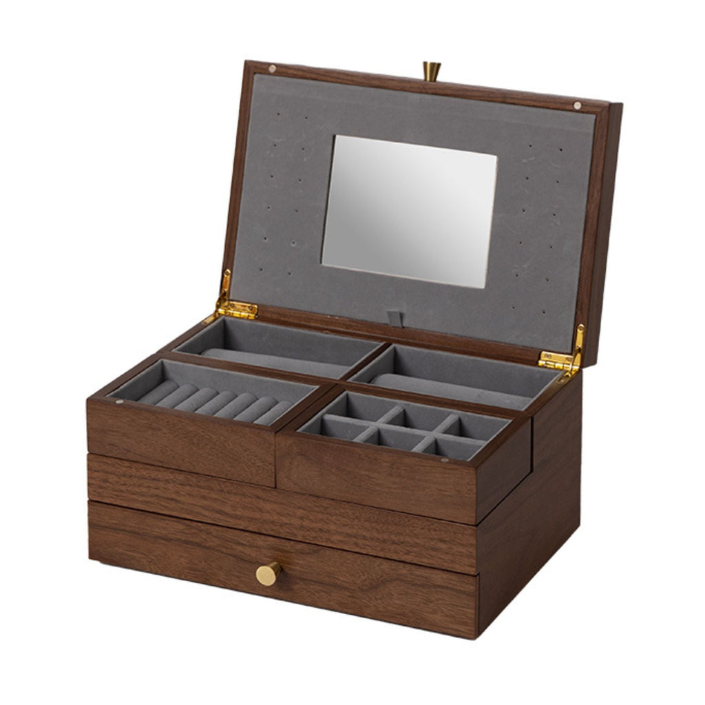 Boîte à bijoux noyer – Miroir & tiroir magnétique - Cléophée Paris