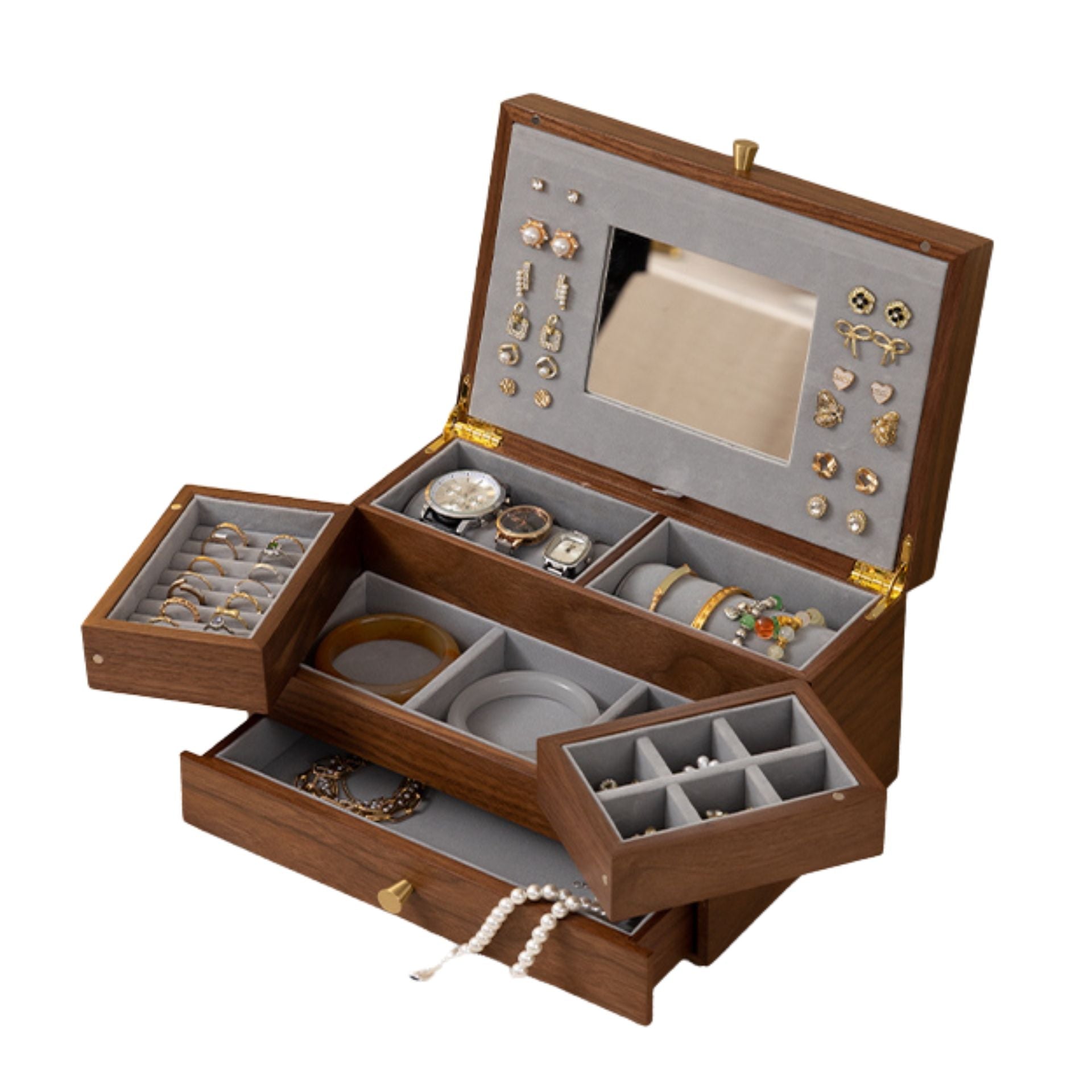 Boîte à bijoux noyer – Miroir & tiroir magnétique - Cléophée Paris