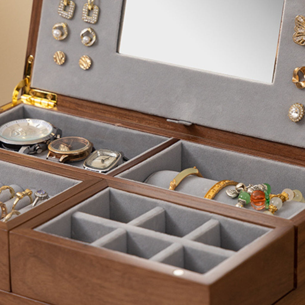 Boîte à bijoux noyer – Miroir & tiroir magnétique - Cléophée Paris