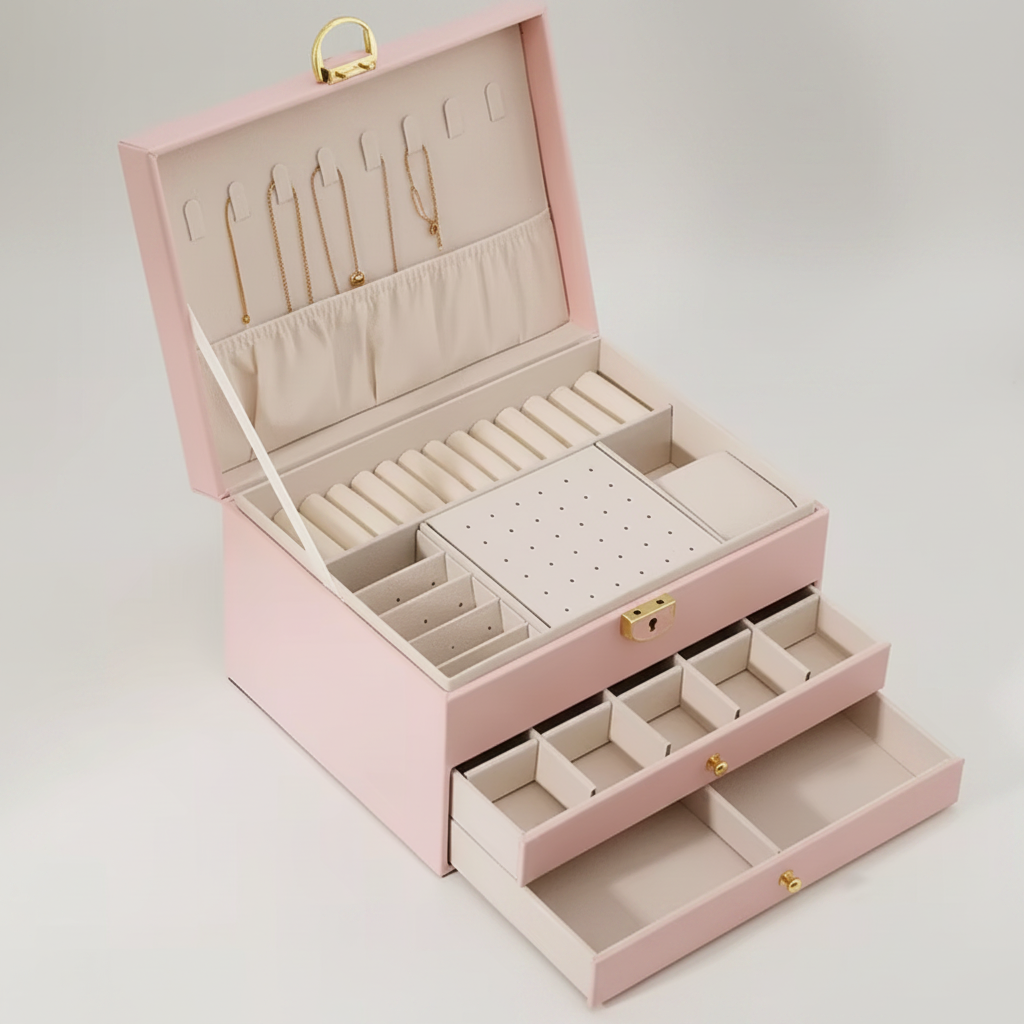 Boîte à bijoux à tiroirs empilés, format compact idée cadeau – Cléophée Paris