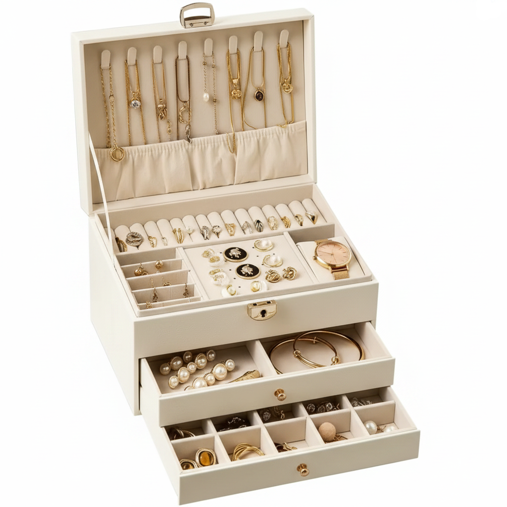 Boîte à bijoux à tiroirs empilés coloris blanc – Cléophée Paris