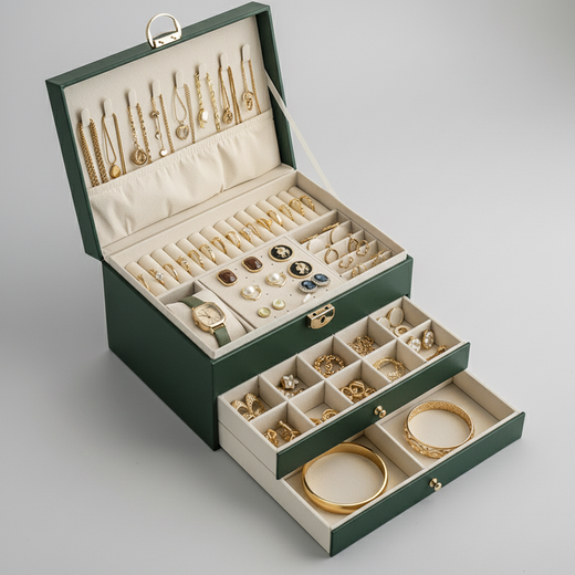 Boîte à bijoux à tiroirs empilés, vue de face fermée – Cléophée Paris