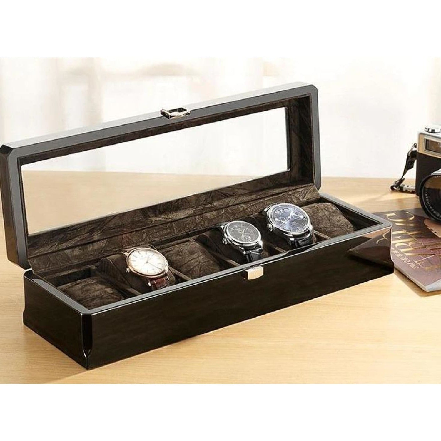 Boîte à montres en bois noir 6 emplacements – Cléophée Paris