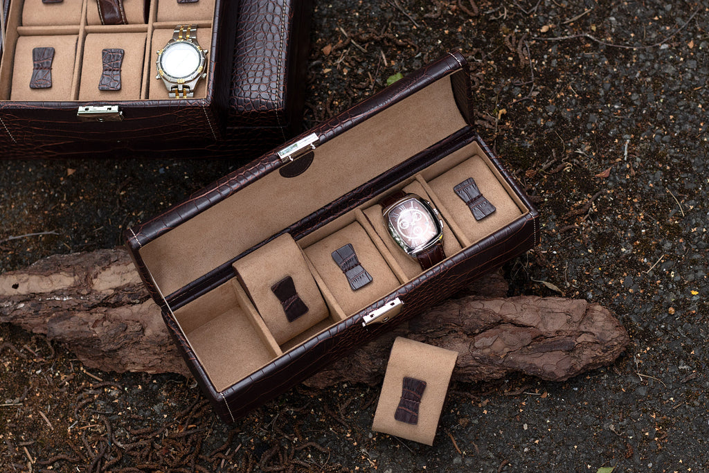 Boîte à montres marron vintage – 5, 6 ou 10 emplacements – vue 2 – Cléophée Paris