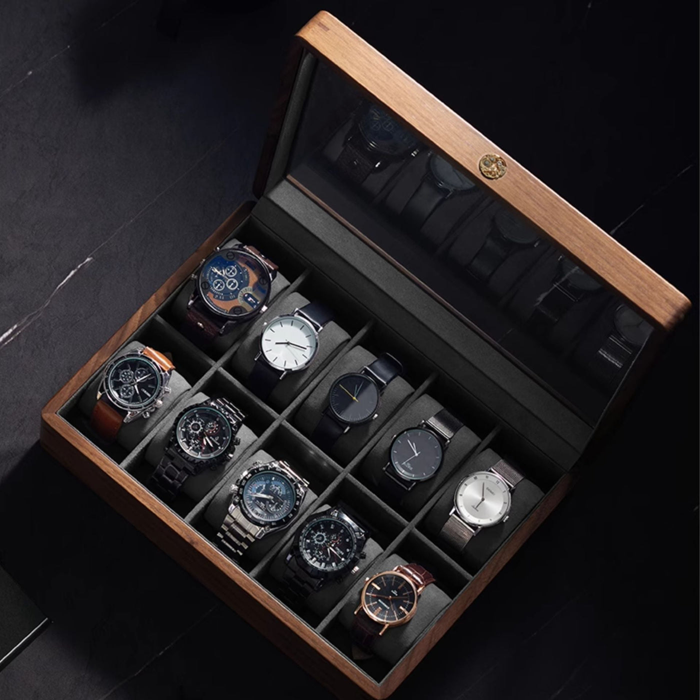 Boîte à montres en noyer massif - Cléophée Paris