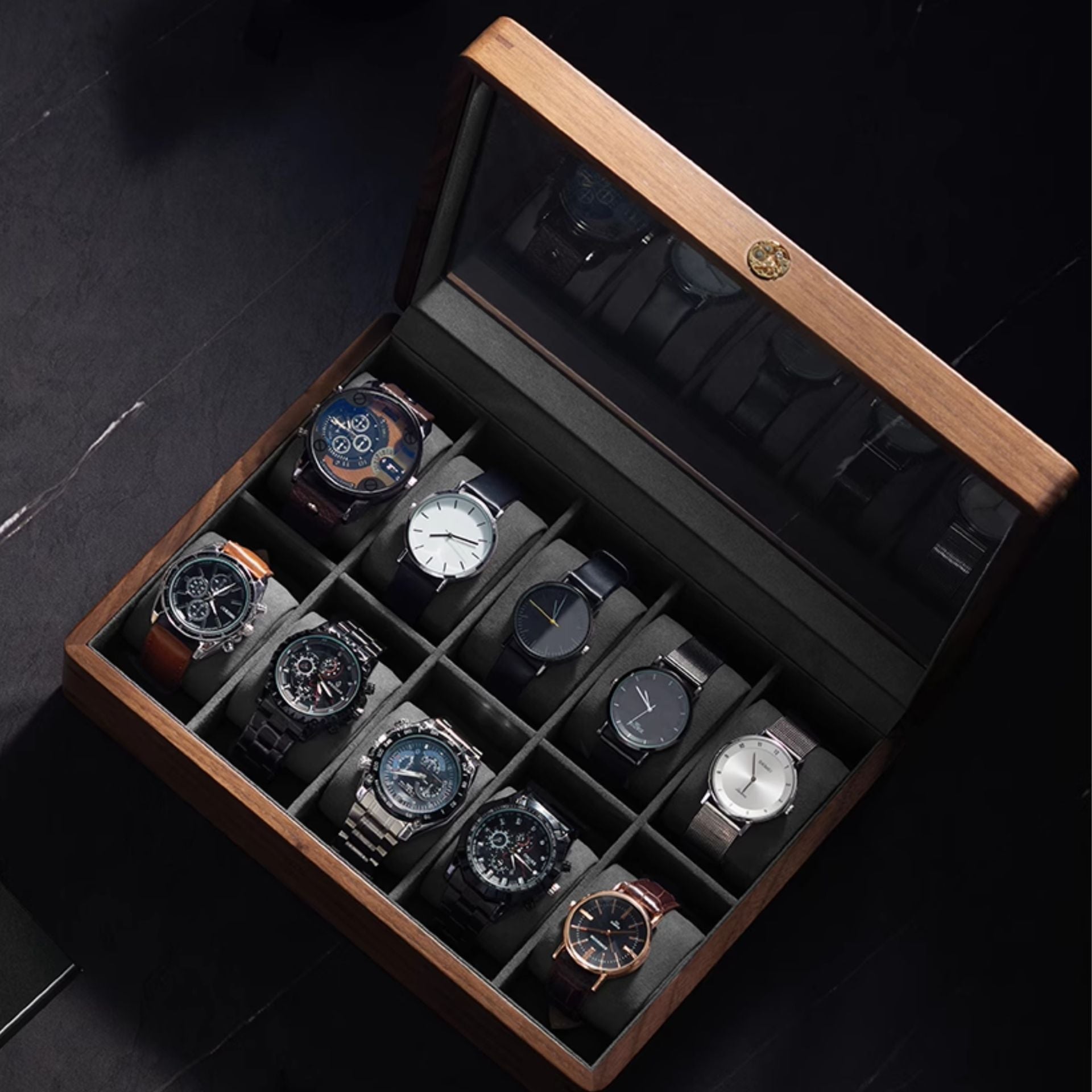 Boîte à montres en noyer massif - Cléophée Paris