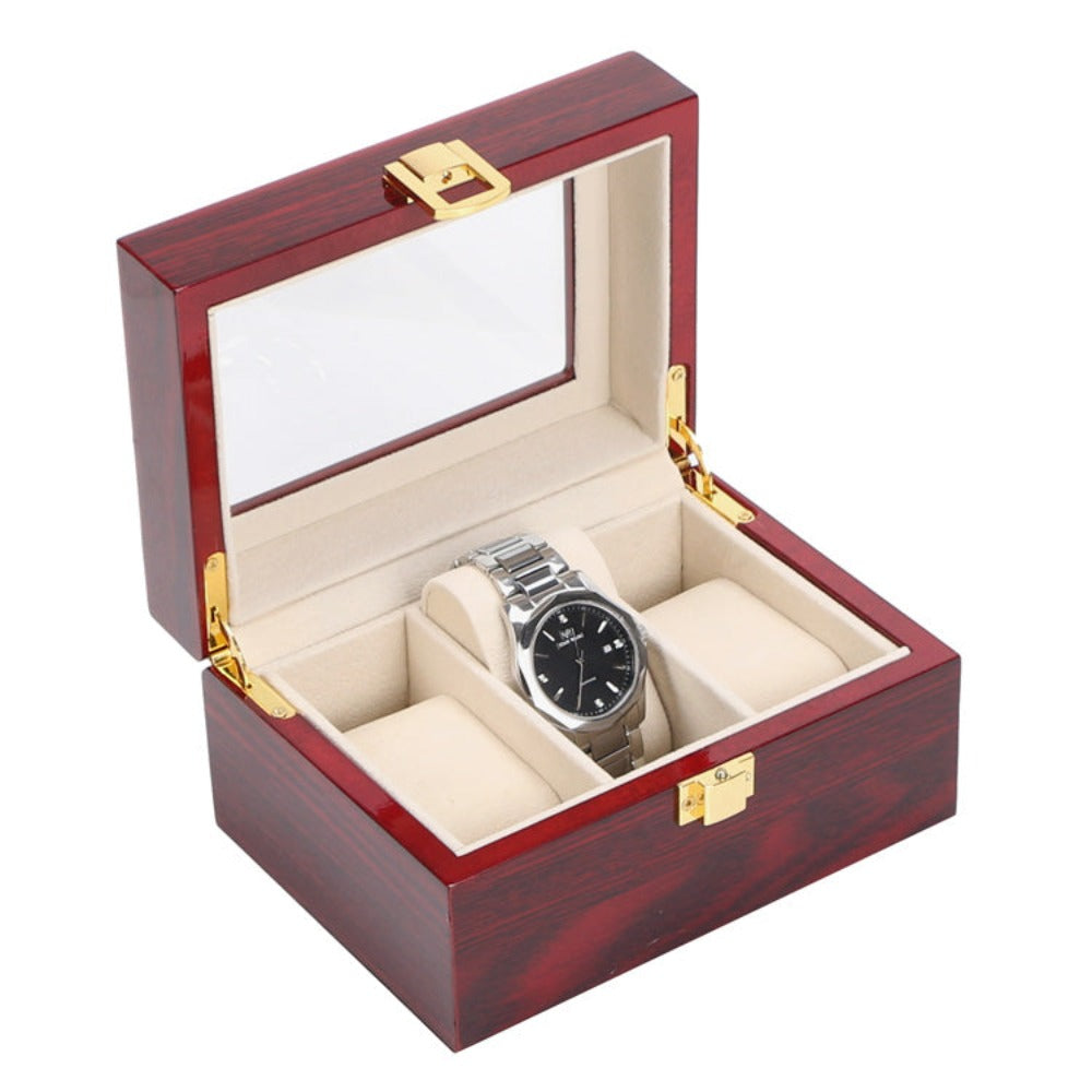 Boîte à montres en palissandre rouge – 3 emplacements – Cléophée Paris