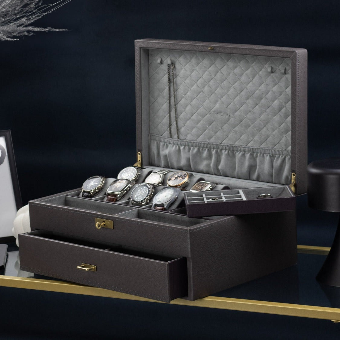 Boîte à montres en cuir pleine fleur – 20 emplacements – vue 2 – Cléophée Paris