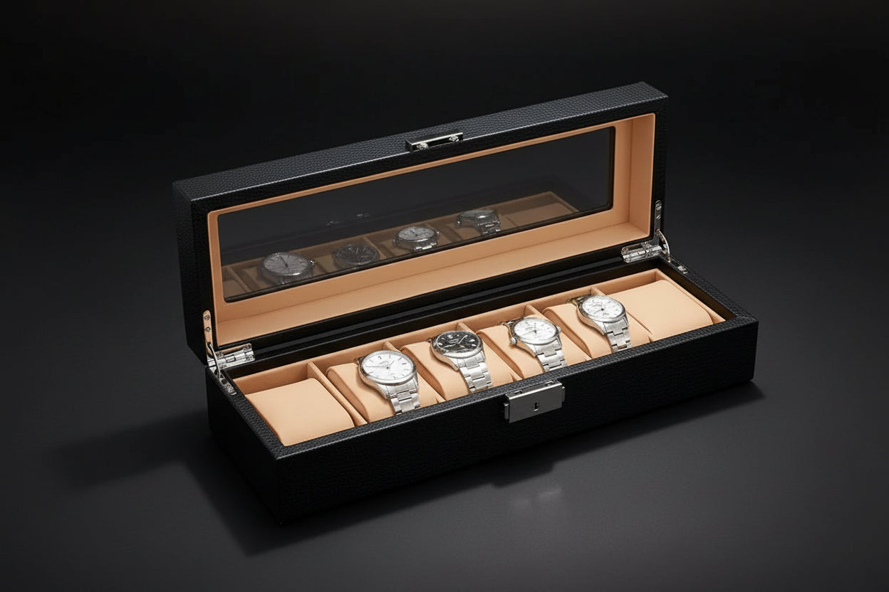 Boîte à montres noir et beige – 6 ou 12 emplacements – Cléophée Paris