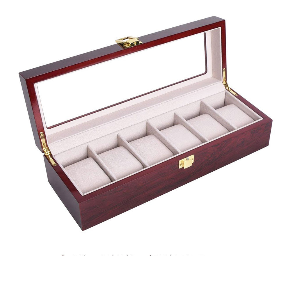 Boîte à montres en palissandre rouge 6 emplacements – Cléophée Paris
